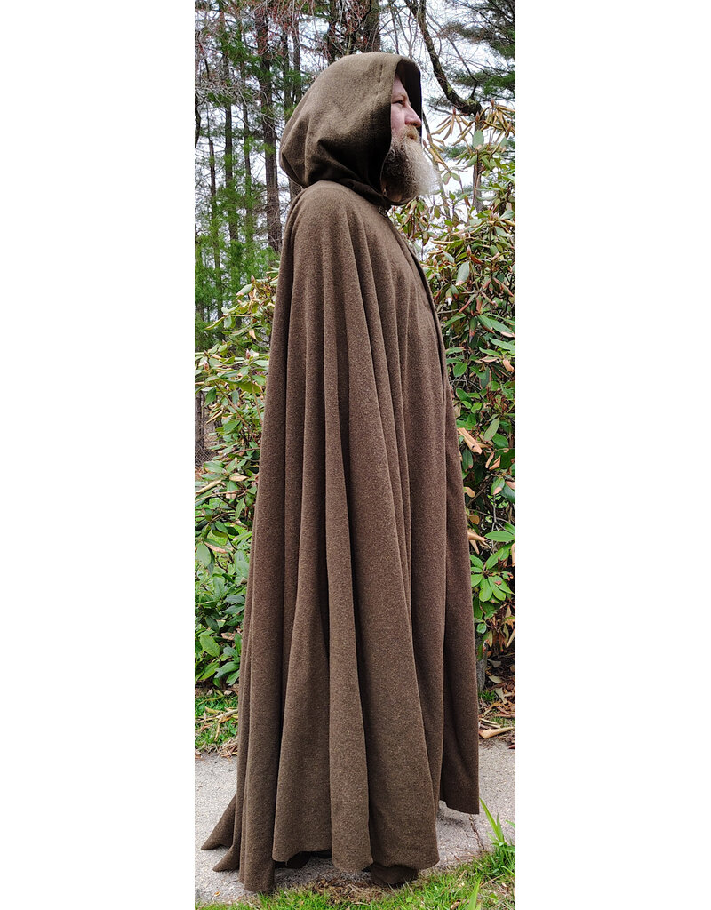 Cloakmakers.com 6009-Washable Long Brown Ranger Cloak w/ Tan Faux Suede Hood Lining & Bronze Tone Clasp