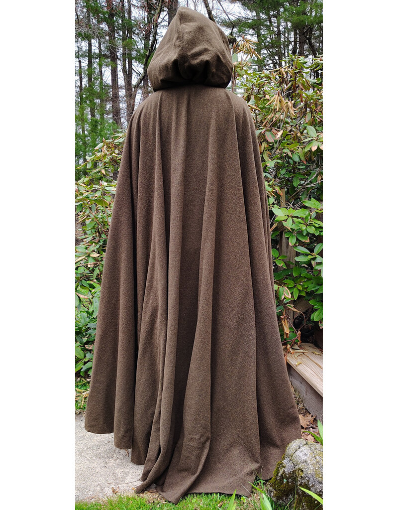 Cloakmakers.com 6009-Washable Long Brown Ranger Cloak w/ Tan Faux Suede Hood Lining & Bronze Tone Clasp