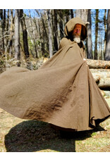 Cloakmakers.com 6009-Washable Long Brown Ranger Cloak w/ Tan Faux Suede Hood Lining & Bronze Tone Clasp
