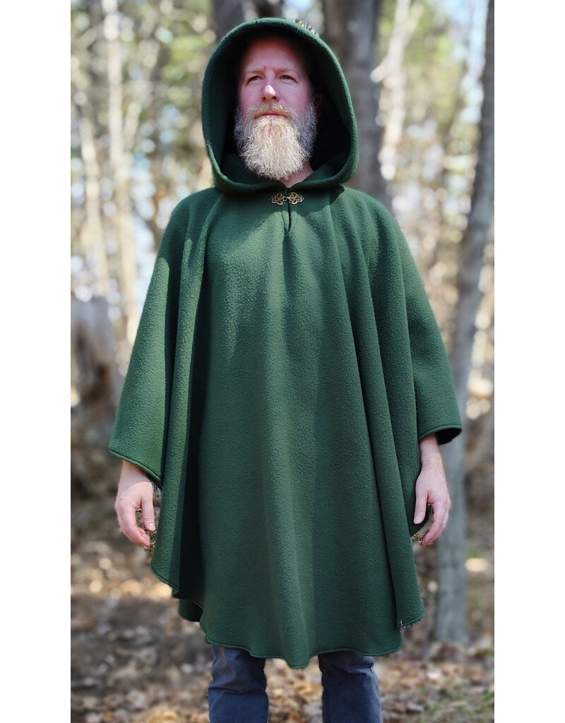 Cloakmakers.com 6010-Washable Green Fleece Poncho Cloak w/ Bronze Tone Clasp