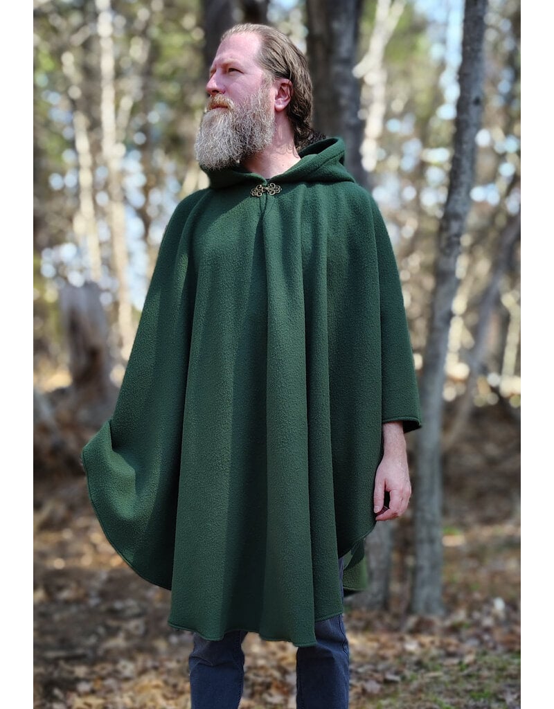 Cloakmakers.com 6010-Washable Green Fleece Poncho Cloak w/ Bronze Tone Clasp