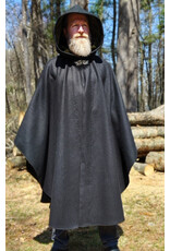 Cloakmakers.com 6011-Black Wool Cloak w/ Dark Olive Green Velvet Hood Lining & Multileaf Clasp