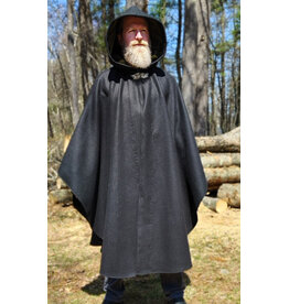 Cloakmakers.com 6011-Black Wool Cloak w/ Dark Olive Green Velvet Hood Lining & Multileaf Clasp