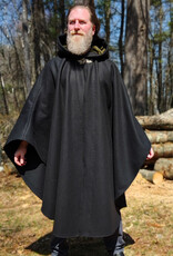 Cloakmakers.com 6011-Black Wool Cloak w/ Dark Olive Green Velvet Hood Lining & Multileaf Clasp