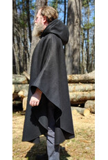 Cloakmakers.com 6011-Black Wool Cloak w/ Dark Olive Green Velvet Hood Lining & Multileaf Clasp