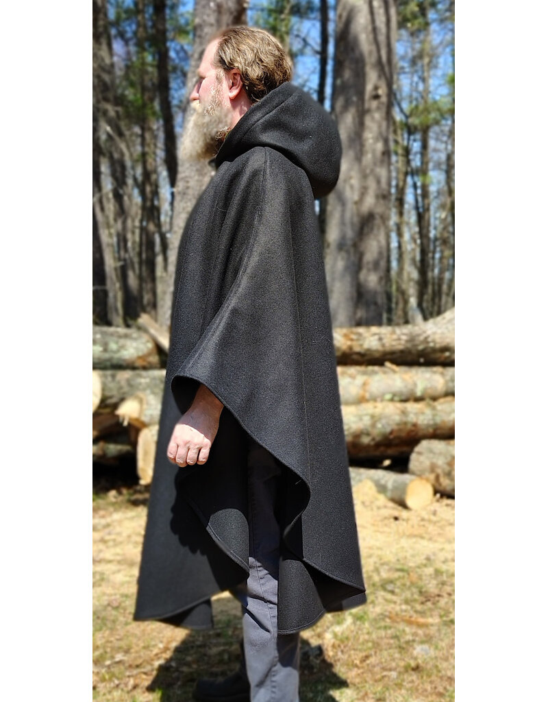 Cloakmakers.com 6011-Black Wool Cloak w/ Dark Olive Green Velvet Hood Lining & Multileaf Clasp