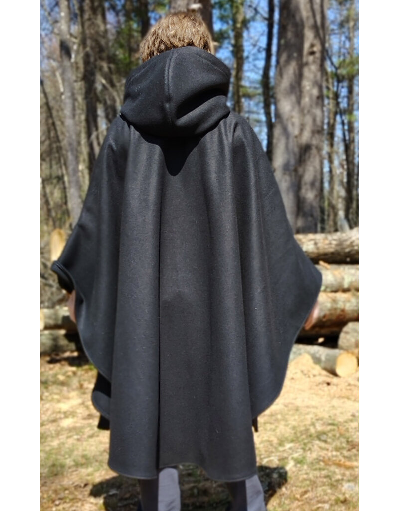 Cloakmakers.com 6011-Black Wool Cloak w/ Dark Olive Green Velvet Hood Lining & Multileaf Clasp
