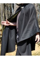 Cloakmakers.com 6011-Black Wool Cloak w/ Dark Olive Green Velvet Hood Lining & Multileaf Clasp