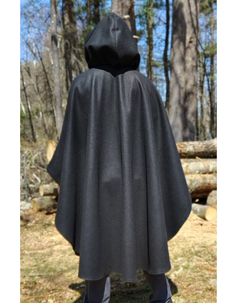 Cloakmakers.com 6011-Black Wool Cloak w/ Dark Olive Green Velvet Hood Lining & Multileaf Clasp