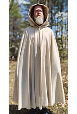 Cloakmakers.com 6012-Washable Lightweight Cream & Gold Wool Blend Cloak w/ Dark Gold Velvet Hood Lining