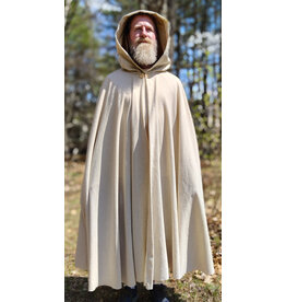 Cloakmakers.com 6012-Washable Lightweight Cream & Gold Wool Blend Cloak w/ Dark Gold Velvet Hood Lining