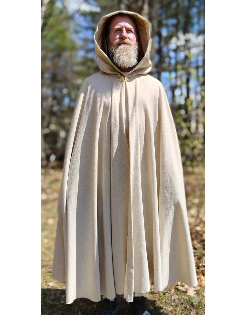 Cloakmakers.com 6012-Washable Lightweight Cream & Gold Wool Blend Cloak w/ Dark Gold Velvet Hood Lining
