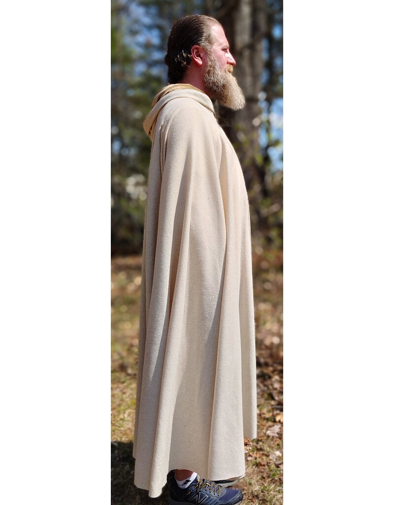 Cloakmakers.com 6012-Washable Lightweight Cream & Gold Wool Blend Cloak w/ Dark Gold Velvet Hood Lining