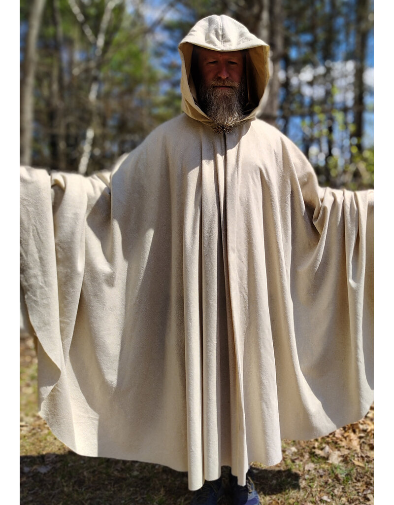 Cloakmakers.com 6012-Washable Lightweight Cream & Gold Wool Blend Cloak w/ Dark Gold Velvet Hood Lining