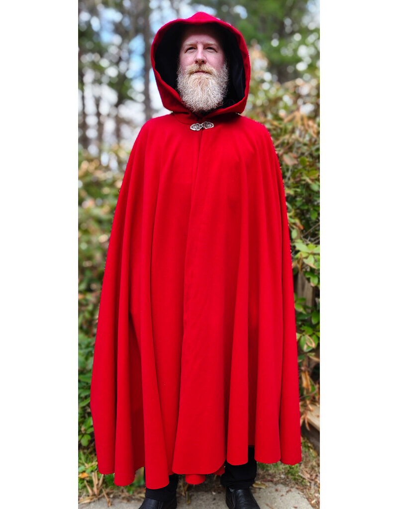 Cloakmakers.com 6013-Guards Red Wool Cloak w/ Black Velvet Hood Lining & Gothic Rose Clasp