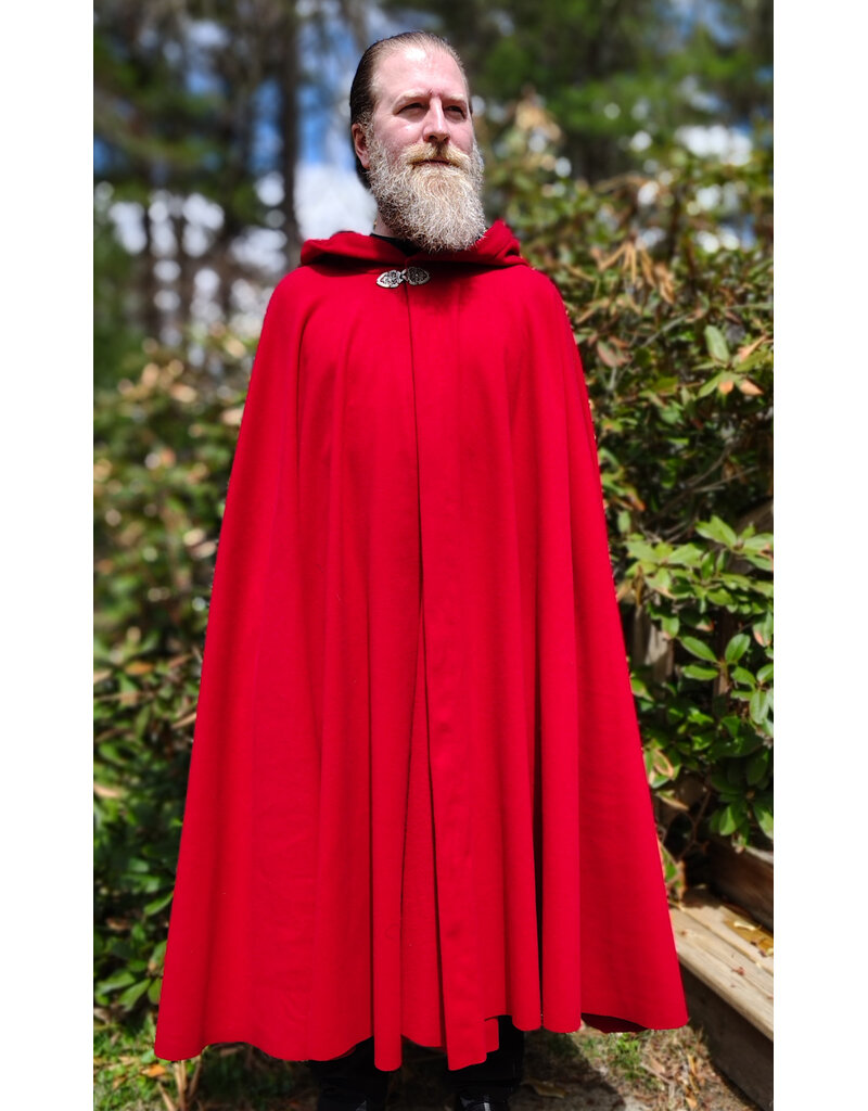 Cloakmakers.com 6013-Guards Red Wool Cloak w/ Black Velvet Hood Lining & Gothic Rose Clasp