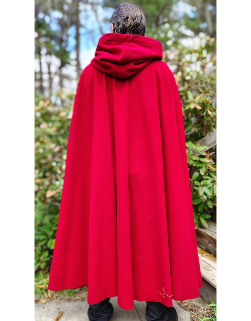 Cloakmakers.com 6013-Guards Red Wool Cloak w/ Black Velvet Hood Lining & Gothic Rose Clasp