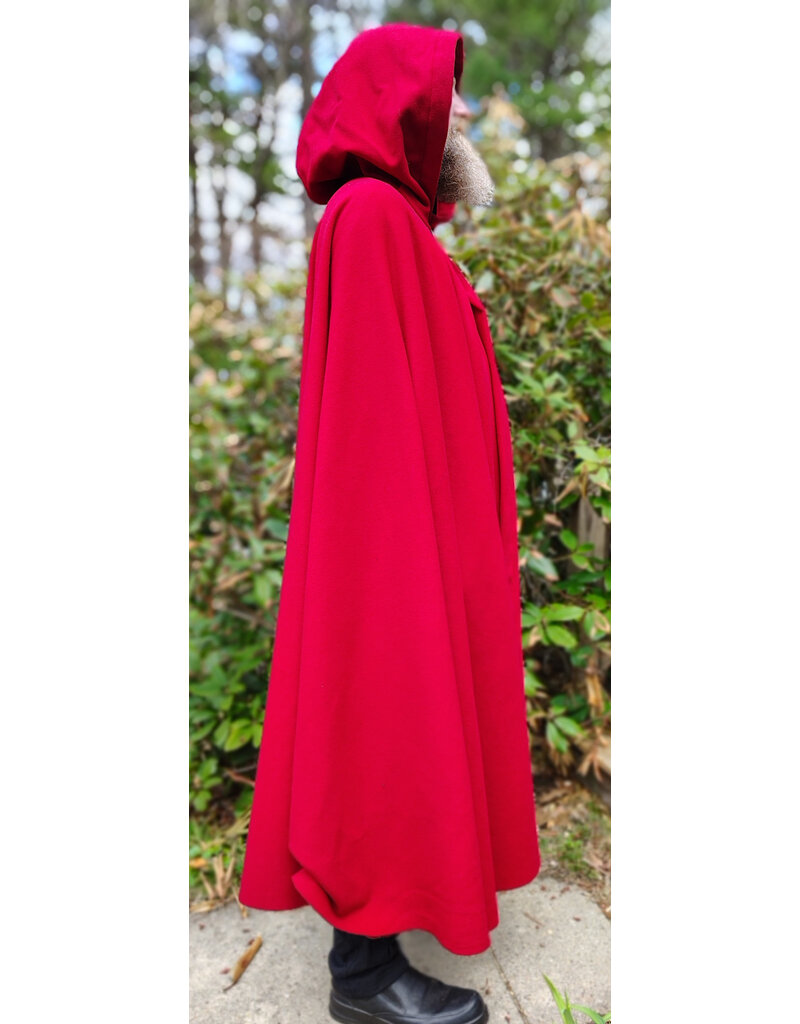 Cloakmakers.com 6013-Guards Red Wool Cloak w/ Black Velvet Hood Lining & Gothic Rose Clasp