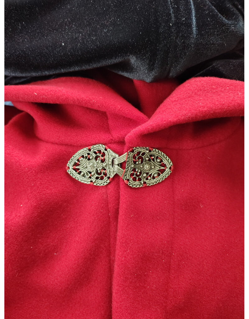 Cloakmakers.com 6013-Guards Red Wool Cloak w/ Black Velvet Hood Lining & Gothic Rose Clasp