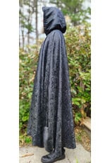 Cloakmakers.com 6014-Washable Black Paisley Cloak w/ Black Velvet Hood Lining & Silver Tone Clasp