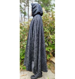 Cloakmakers.com 6014-Washable Black Paisley Cloak w/ Black Velvet Hood Lining & Silver Tone Clasp
