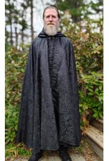 Cloakmakers.com 6014-Washable Black Paisley Cloak w/ Black Velvet Hood Lining & Silver Tone Clasp