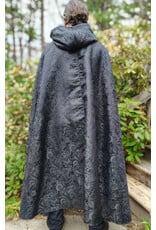 Cloakmakers.com 6014-Washable Black Paisley Cloak w/ Black Velvet Hood Lining & Silver Tone Clasp