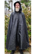 Cloakmakers.com 6014-Washable Black Paisley Cloak w/ Black Velvet Hood Lining & Silver Tone Clasp