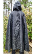 Cloakmakers.com 6014-Washable Black Paisley Cloak w/ Black Velvet Hood Lining & Silver Tone Clasp
