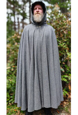 Cloakmakers.com 6015-Washable Black & White Patterned Wool Blend Cloak w/ Black Velvet Hood Lining & Celtic Rosette Clasp