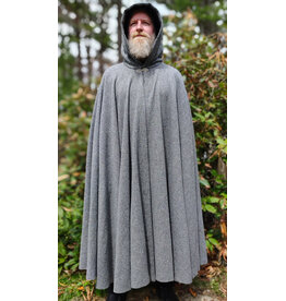 Cloakmakers.com 6015-Washable Black & White Patterned Wool Blend Cloak w/ Black Velvet Hood Lining & Celtic Rosette Clasp