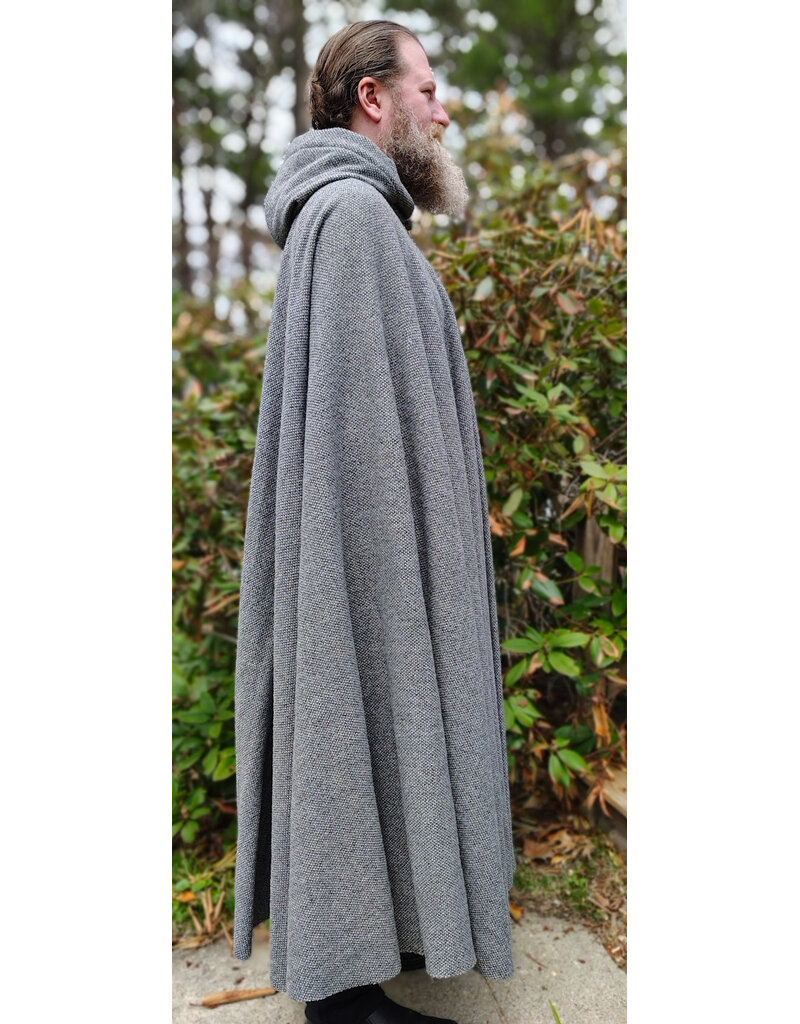 Cloakmakers.com 6015-Washable Black & White Patterned Wool Blend Cloak w/ Black Velvet Hood Lining & Celtic Rosette Clasp