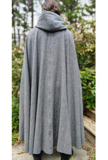 Cloakmakers.com 6015-Washable Black & White Patterned Wool Blend Cloak w/ Black Velvet Hood Lining & Celtic Rosette Clasp