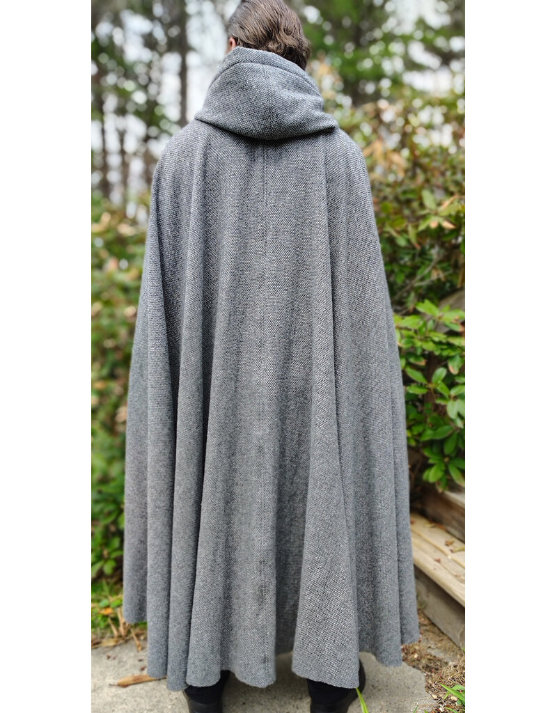 Cloakmakers.com 6015-Washable Black & White Patterned Wool Blend Cloak w/ Black Velvet Hood Lining & Celtic Rosette Clasp