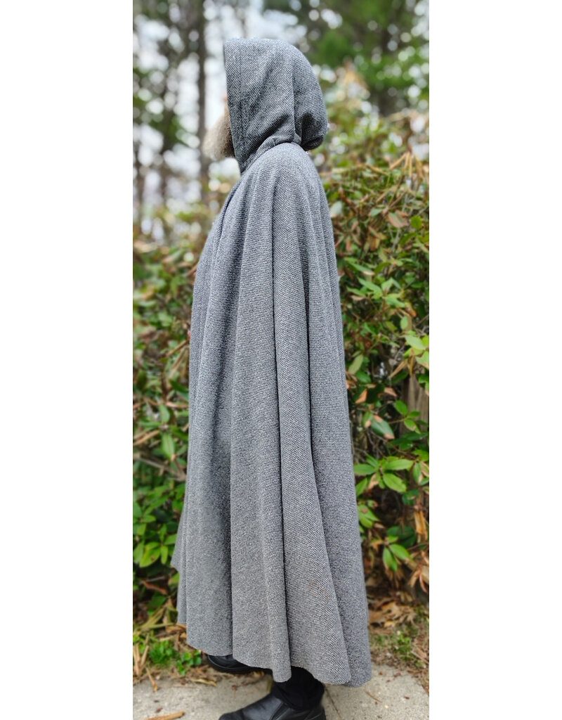Cloakmakers.com 6015-Washable Black & White Patterned Wool Blend Cloak w/ Black Velvet Hood Lining & Celtic Rosette Clasp