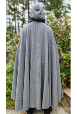 Cloakmakers.com 6015-Washable Black & White Patterned Wool Blend Cloak w/ Black Velvet Hood Lining & Celtic Rosette Clasp