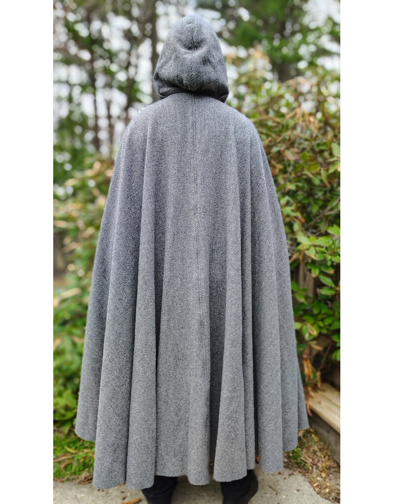 Cloakmakers.com 6015-Washable Black & White Patterned Wool Blend Cloak w/ Black Velvet Hood Lining & Celtic Rosette Clasp