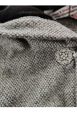 Cloakmakers.com 6015-Washable Black & White Patterned Wool Blend Cloak w/ Black Velvet Hood Lining & Celtic Rosette Clasp