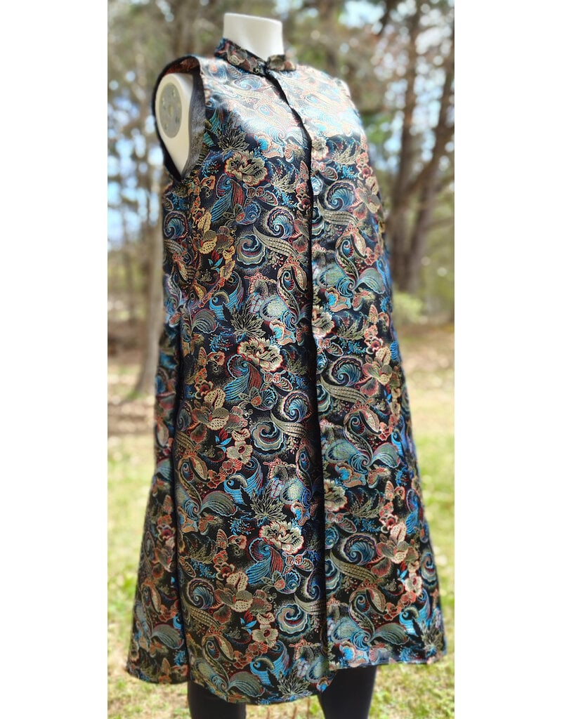 Cloakmakers.com J917-Washable Vest w/ Multi-Color Florals & Swirls Over Black & Two Pockets