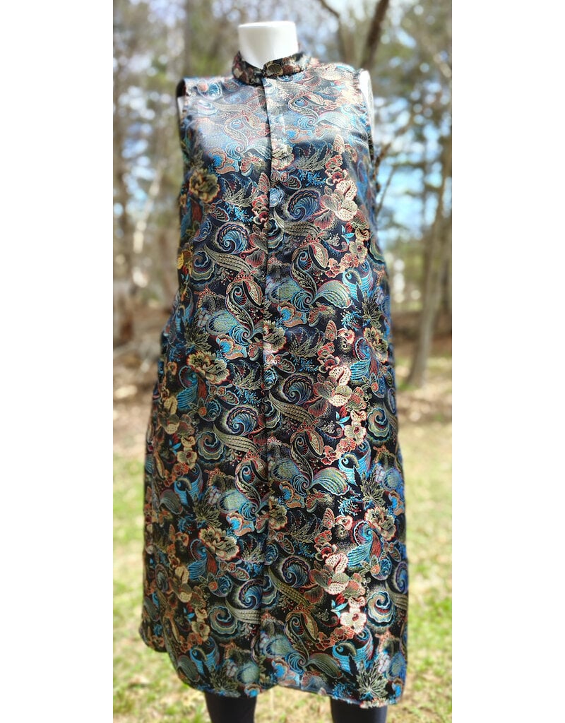 Cloakmakers.com J917-Washable Vest w/ Multi-Color Florals & Swirls Over Black & Two Pockets
