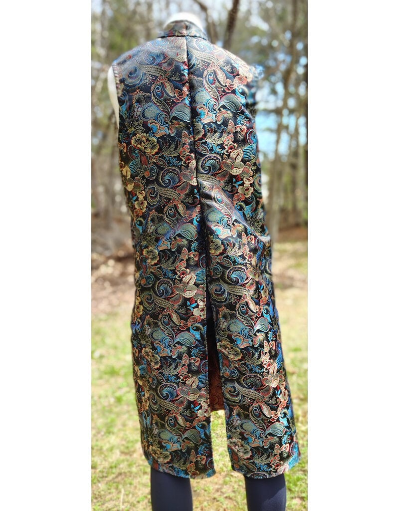 Cloakmakers.com J917-Washable Vest w/ Multi-Color Florals & Swirls Over Black & Two Pockets