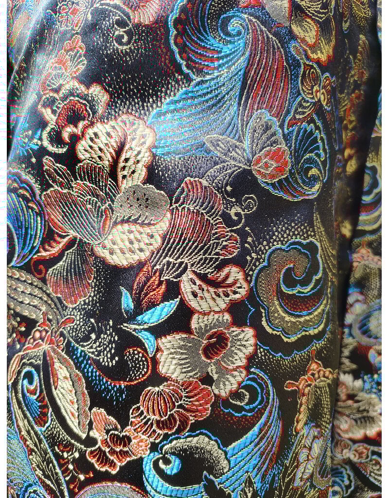 Cloakmakers.com J917-Washable Vest w/ Multi-Color Florals & Swirls Over Black & Two Pockets