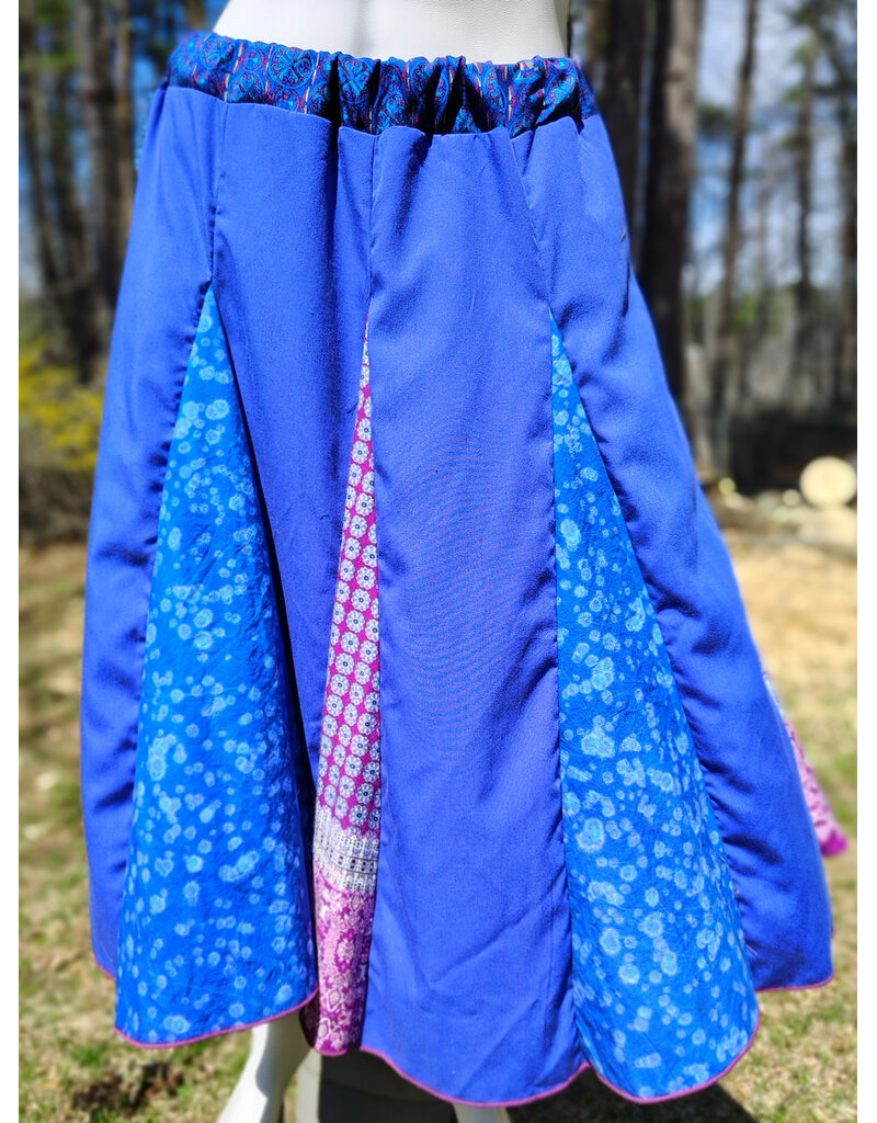 Cloakmakers.com K512-Blue & Raspberry Godet Style Rayon Skirt