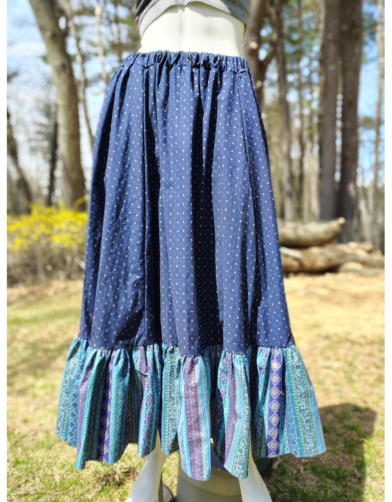 Cloakmakers.com K514-Blue & Gold Pattern Skirt w/ Purple & Green Fringe