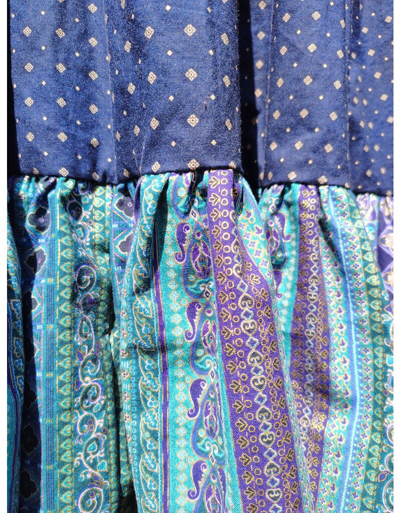 Cloakmakers.com K514-Blue & Gold Pattern Skirt w/ Purple & Green Fringe