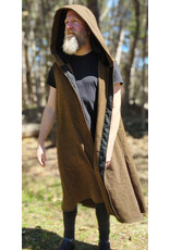 Cloakmakers.com J918-Washable Brown Wool Hooded Vest w/ Black Velvet Hood Lining & Pockets