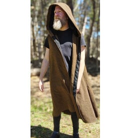 Cloakmakers.com J918-Washable Brown Wool Hooded Vest w/ Black Velvet Hood Lining & Pockets
