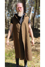 Cloakmakers.com J918-Washable Brown Wool Hooded Vest w/ Black Velvet Hood Lining & Pockets