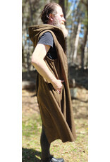 Cloakmakers.com J918-Washable Brown Wool Hooded Vest w/ Black Velvet Hood Lining & Pockets