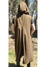 Cloakmakers.com J918-Washable Brown Wool Hooded Vest w/ Black Velvet Hood Lining & Pockets
